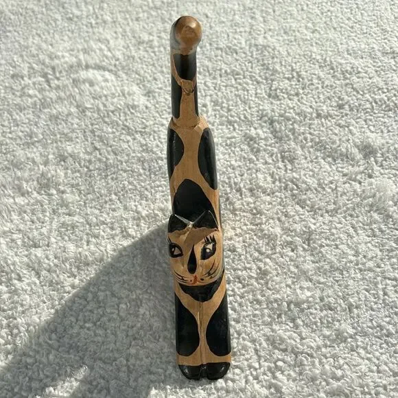 Vintage folk art hand carved‎ wooden cat sculpture MCM figurine hand painted - Picture 2 of 9
